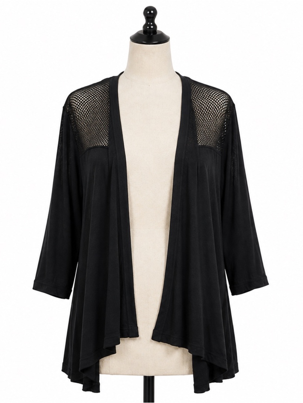 Cable & Gauge Black Mesh Open Front Cardigan Duster 3/4 Sleeve size XL